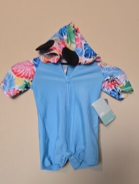 Disney Light Blue Hooded Floral Sleeve Swim Rashguard 12-18 Months